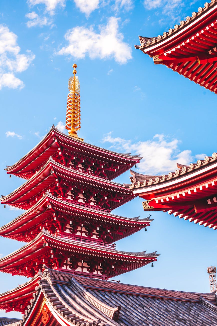 close up of red wooden temple