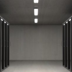 black server racks on a room