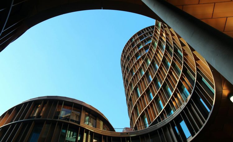 worm s eye view of city buildings