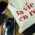 bag and camera on table