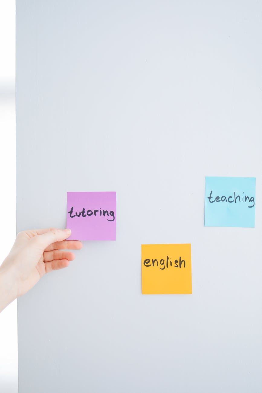 person holding pink sticky notes