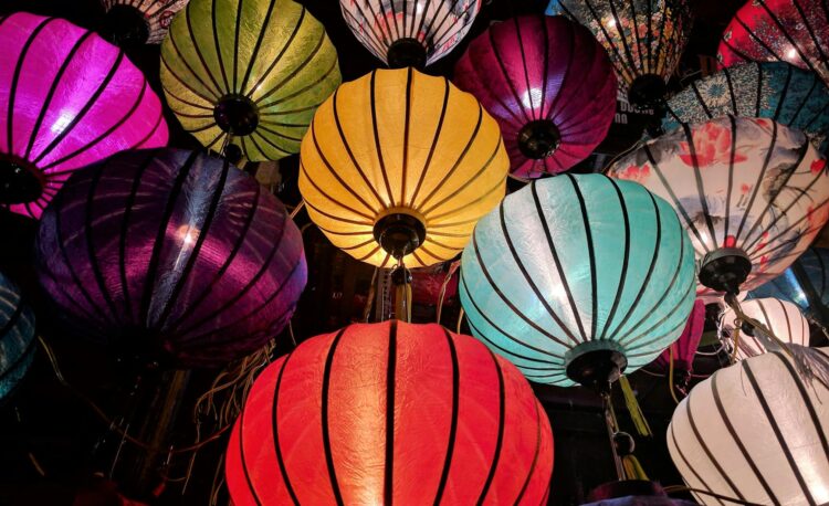 red blue yellow and white sky lantern lot